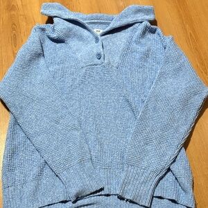 aerie Light Blue V‑Neck Buttoned Knit Sweater
